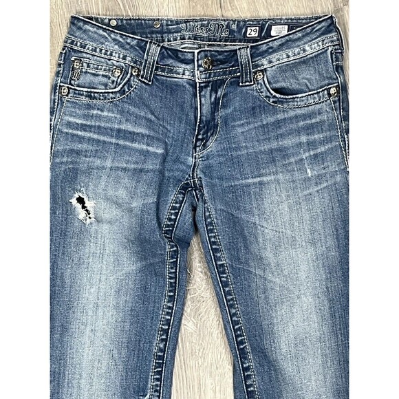 Miss Me Jeans Y2K Boot Cut Distress Ripped Rhinestone Cross Rose 29 Western Glam - Picture 5 of 7